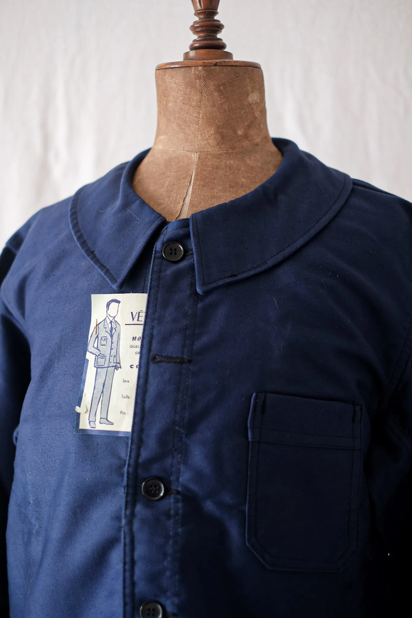 [~ 50's] Veste de travail de moleskin bleu vintage française 
