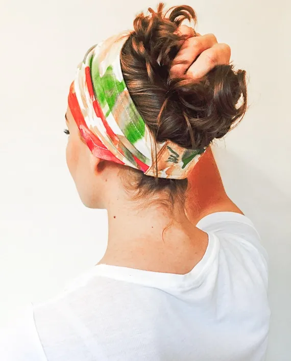 Bandeau et bonnet pour chimiothérapie et pelade à fleurs rouge