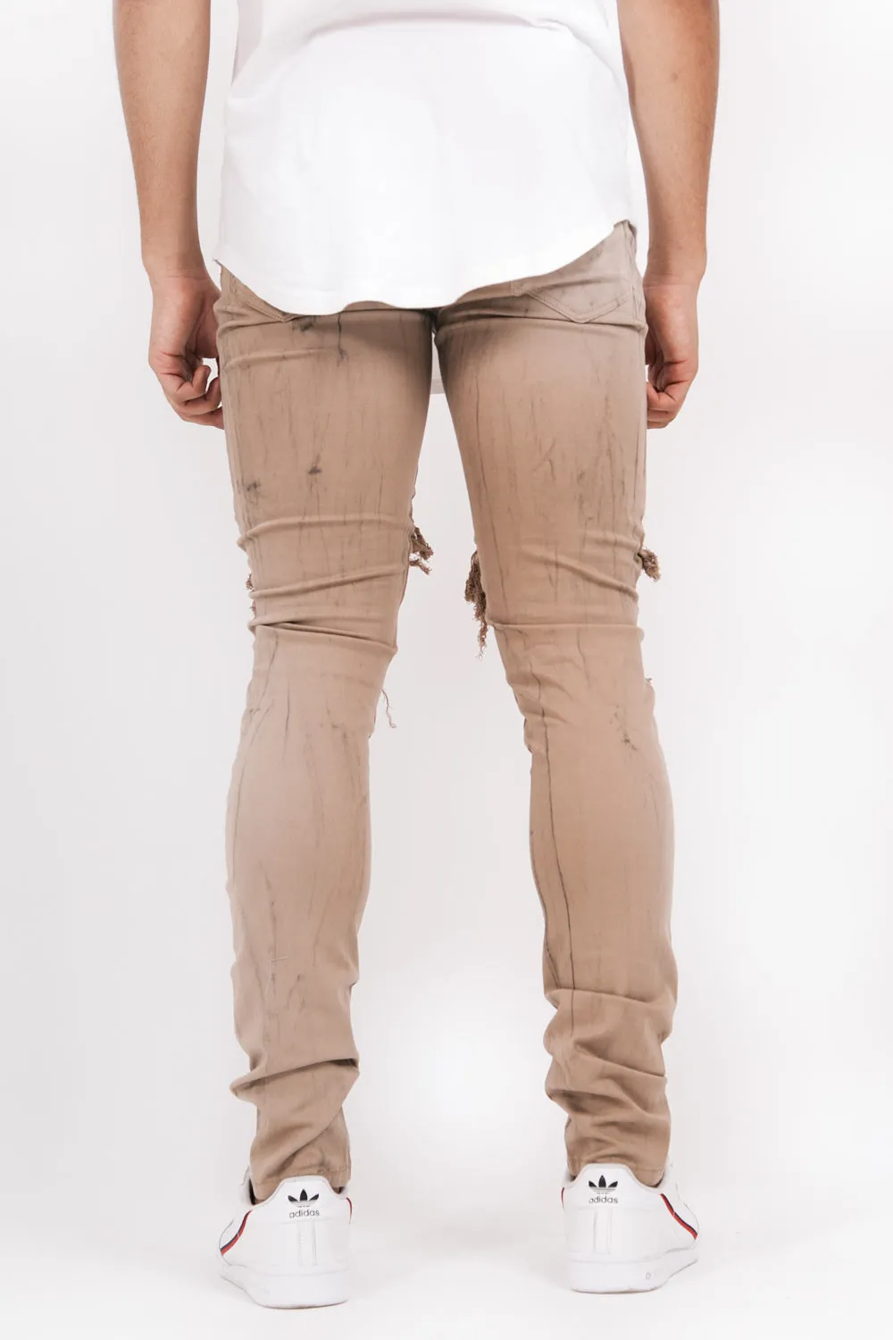 Beige Destroyed Slim Biker Jeans M2224EDE