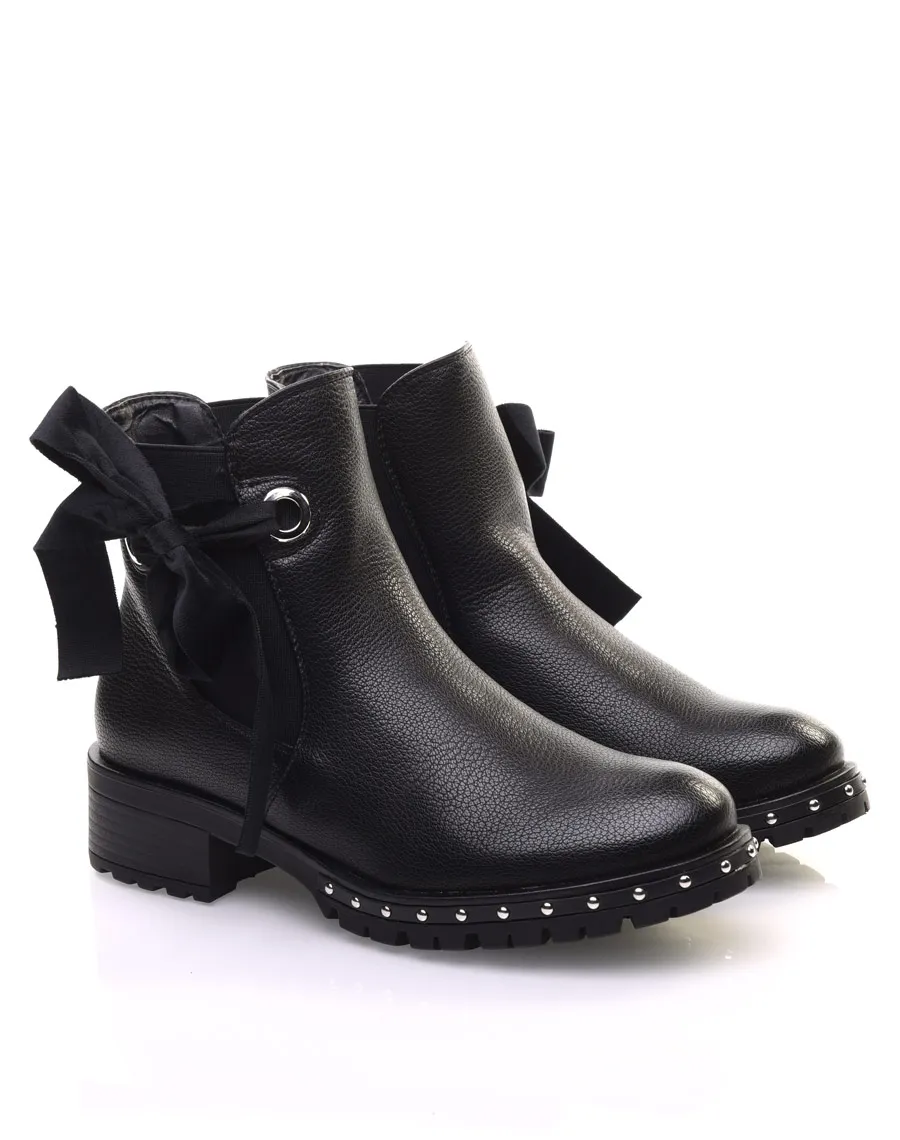 Black bow ankle boots