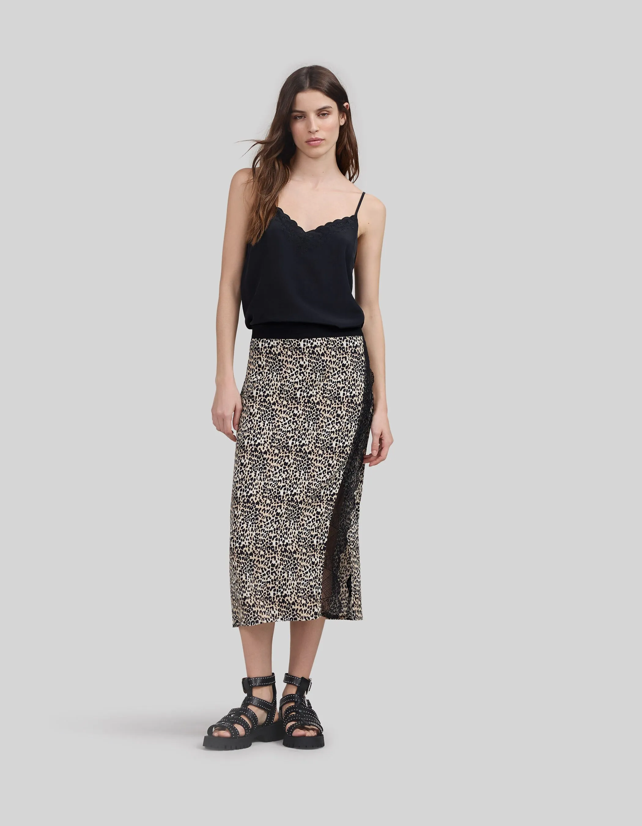Black LENZING™ ECOVERO™ Skirt with Rock Leo Print, Women