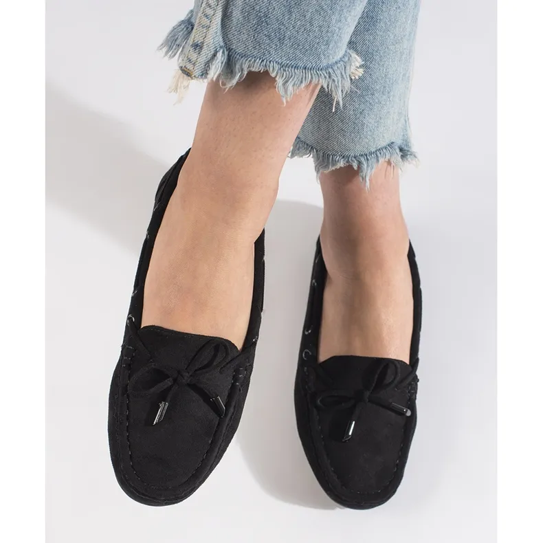 Black suede comfortable moccasins for women