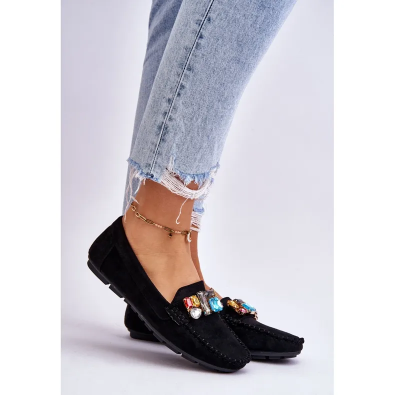 Blue Navy Suede Crystal Women's Moccasins Lucille.