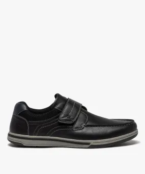 boat shoes with Velcro fastening solid black men's bright boat shoes.