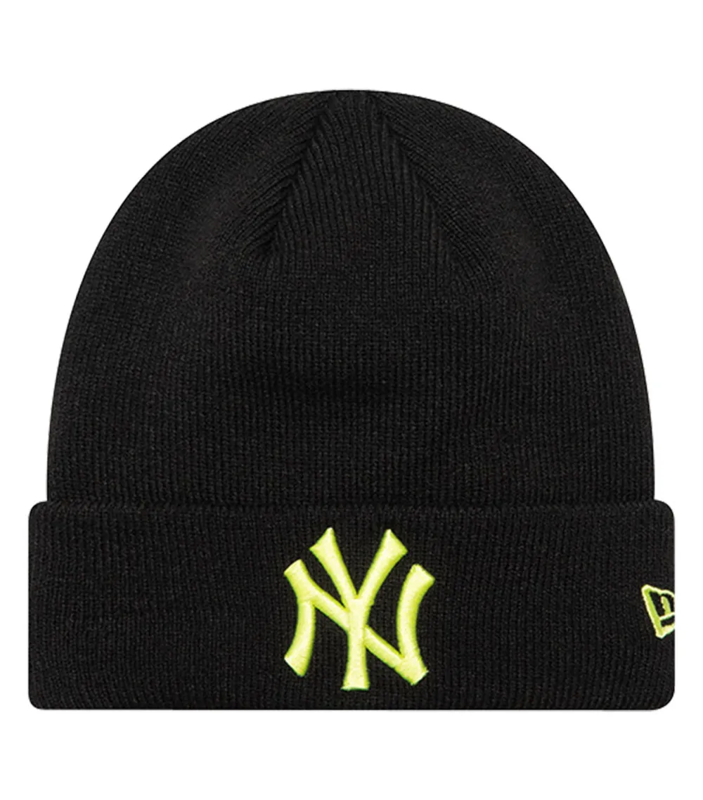 Black New Era Junior Boy Beanie with Neon Yellow Embroidery