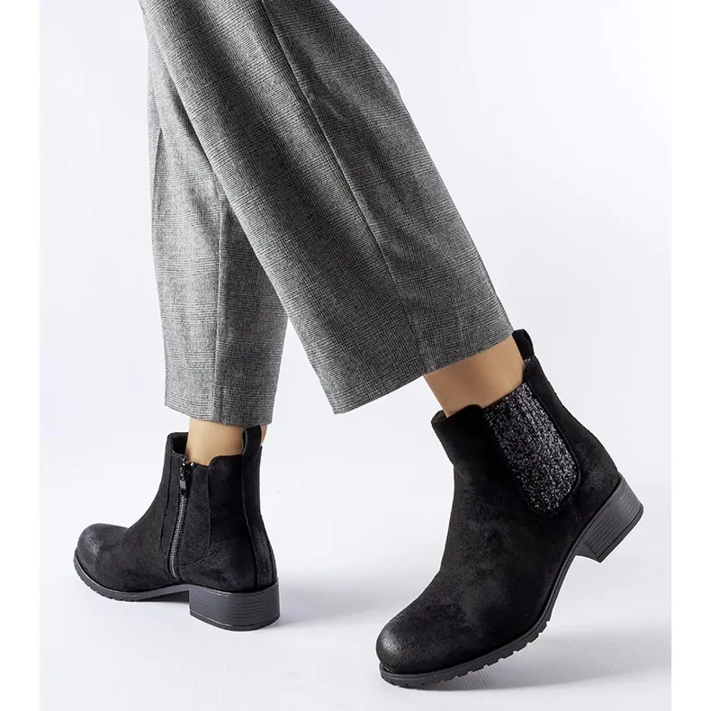 Black Flat Boots with Decorative Black Arnoux Insert
