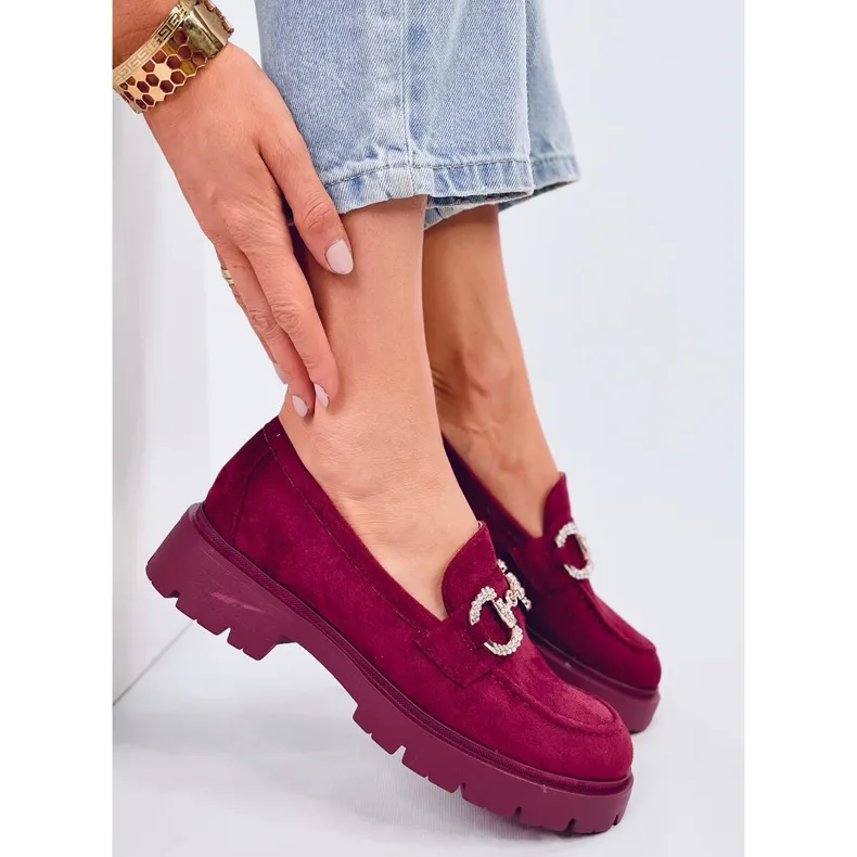 Burgundy Red Suede Loafers with Buckle by Karins