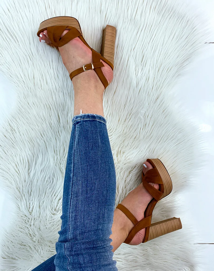 Camel Faux Suede Heeled Sandals