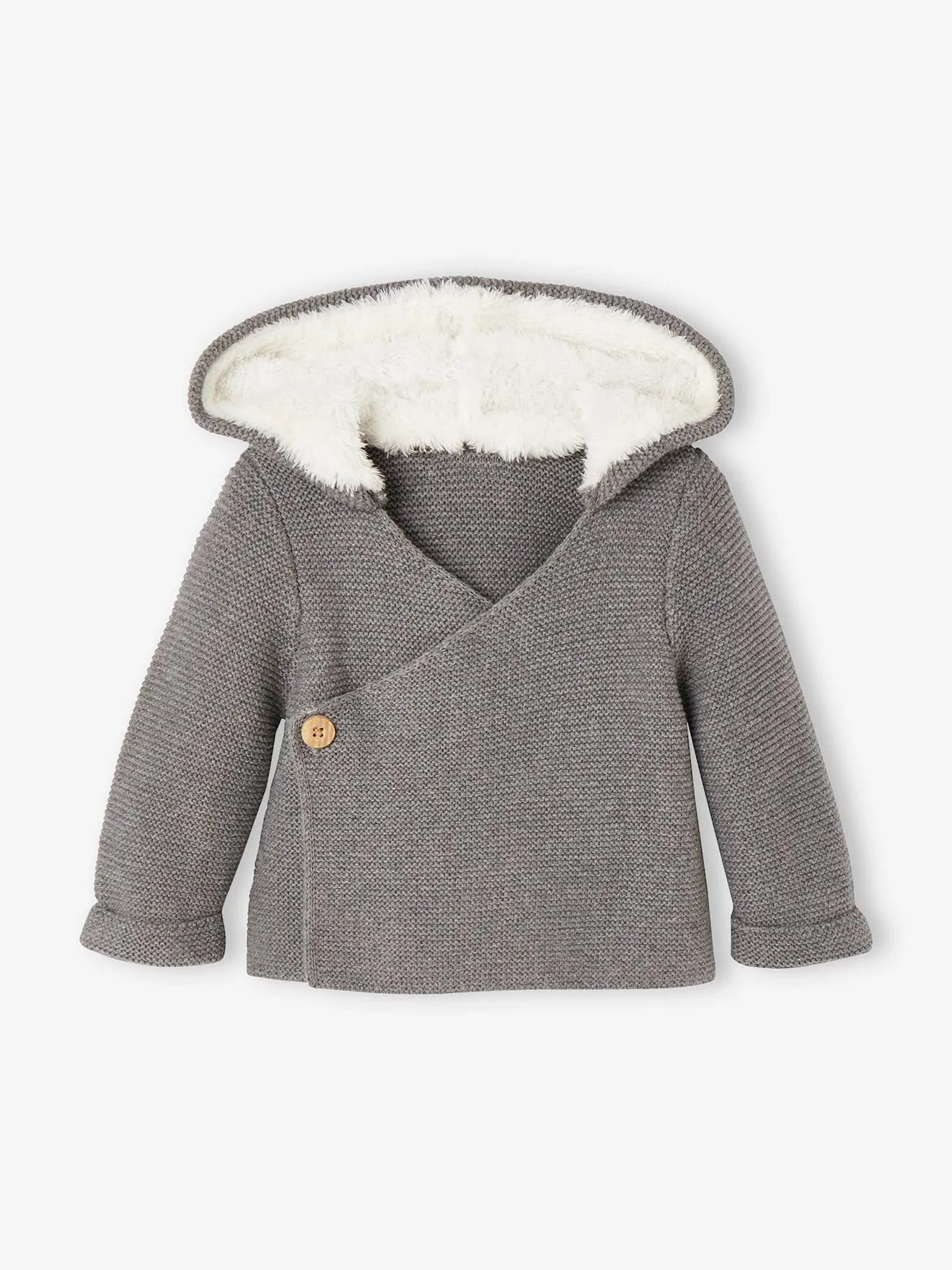 Cardigan capuche fausse fourrure bébé rose pale - Vertbaudet