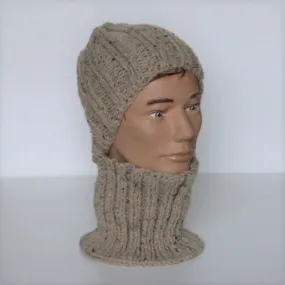 Beige Speckled Black Men's Hat + Neck Warmer Set