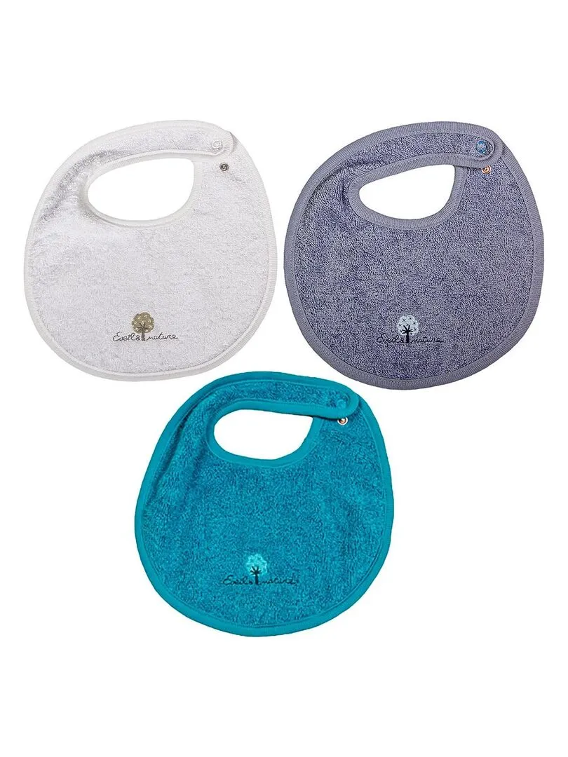Eveil Et Nature Lot De 3 Bavoirs Eponge Coton Bio - Multicolore