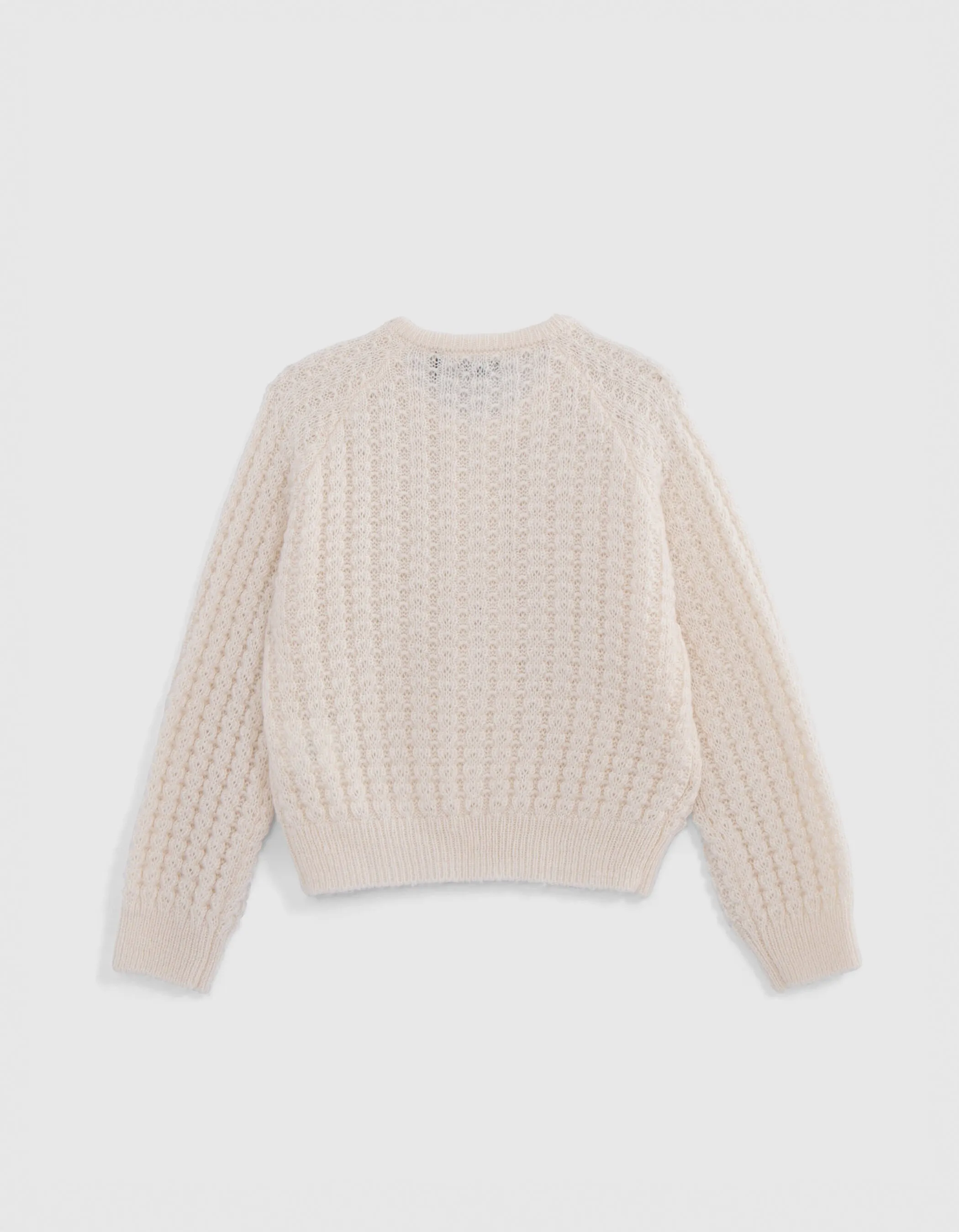 Girls' Fancy Openwork Cardigan in Zip-Up Ecru Knit