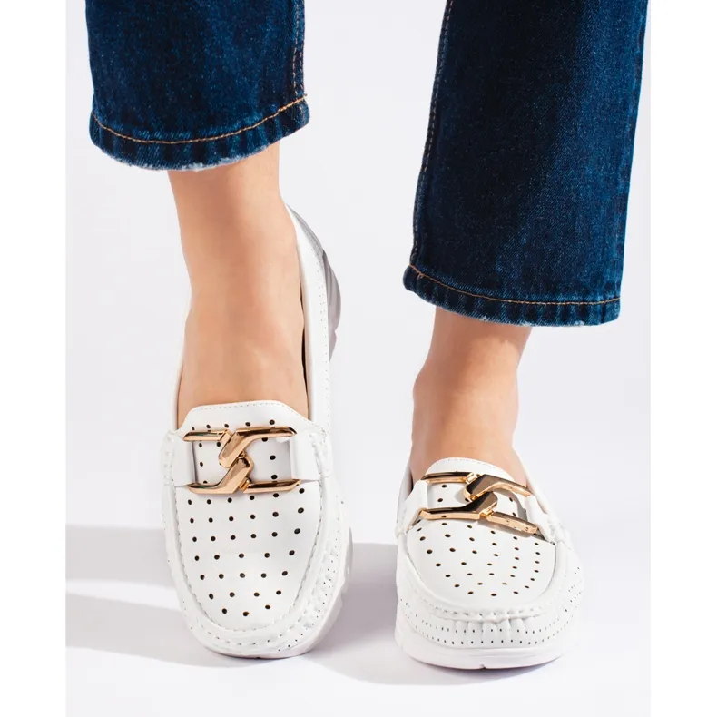White women's moccasins with white buckle - Goodin