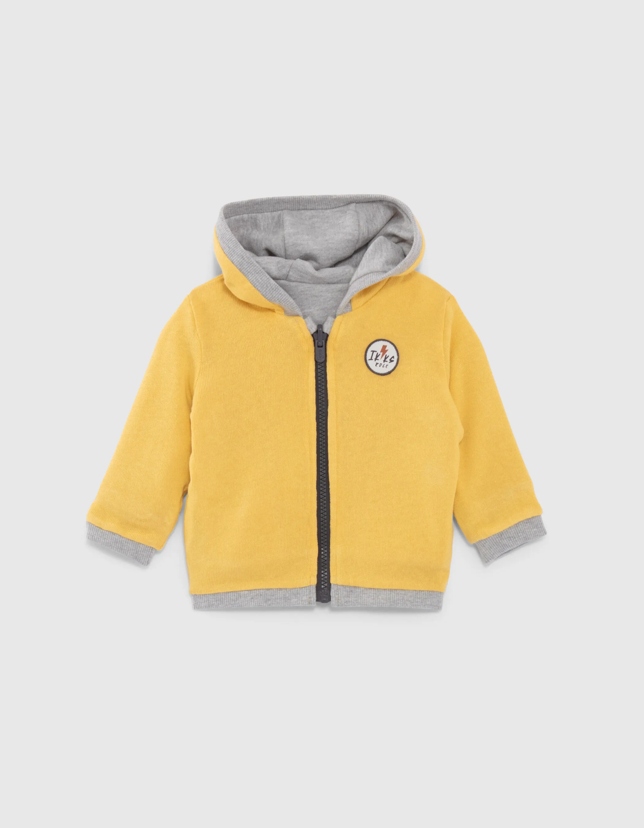 Gray and Yellow Reversible Baby Boy Cardigan