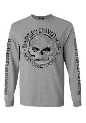 Harley-Davidson Men's Willie G Skull Long Sleeve Tee Shirt Gray 30296651