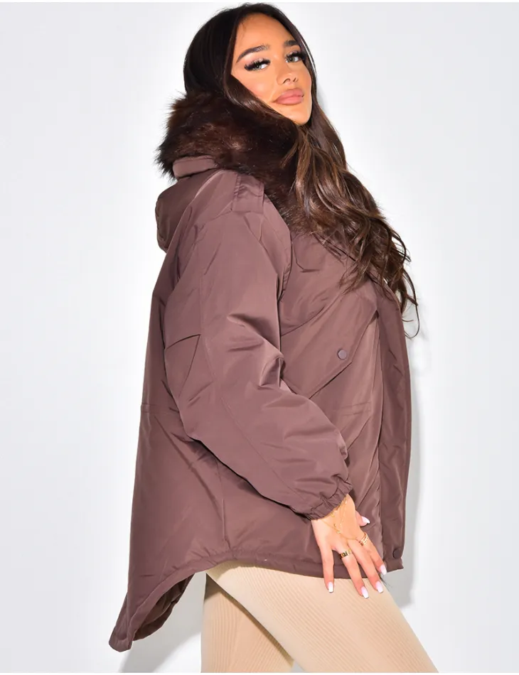 Hooded Jacket with Fur Trim / 49020 - JEANS INDUSTRY