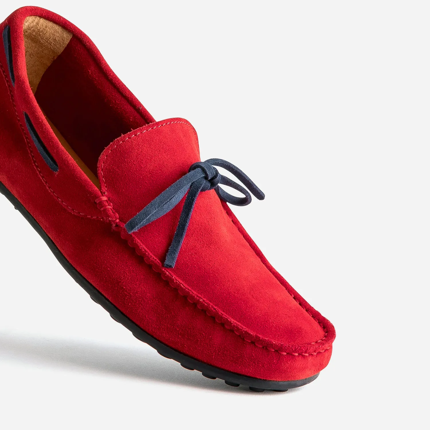 Mocassin homme cuir velours rouge lacet marine - Mocassins | ERAM