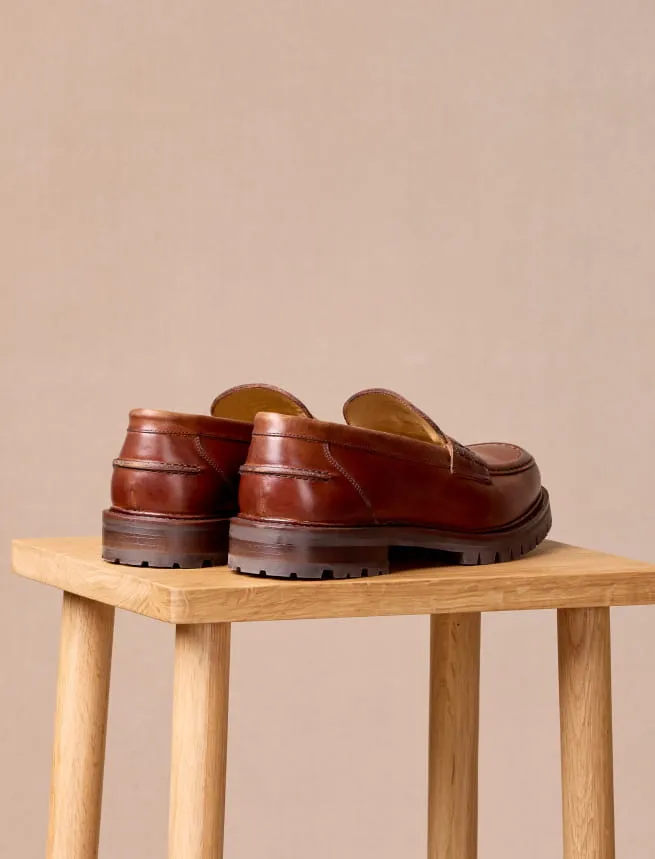 Men's Cognac Leather Moccasins - Marco Model