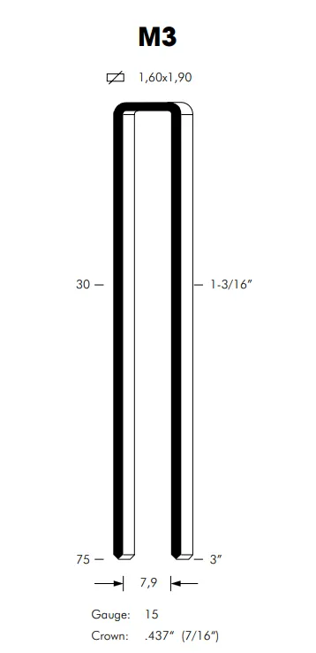 Omer M3-75 Agrafes 7,9mm x 75mm (paquet de 5000 )