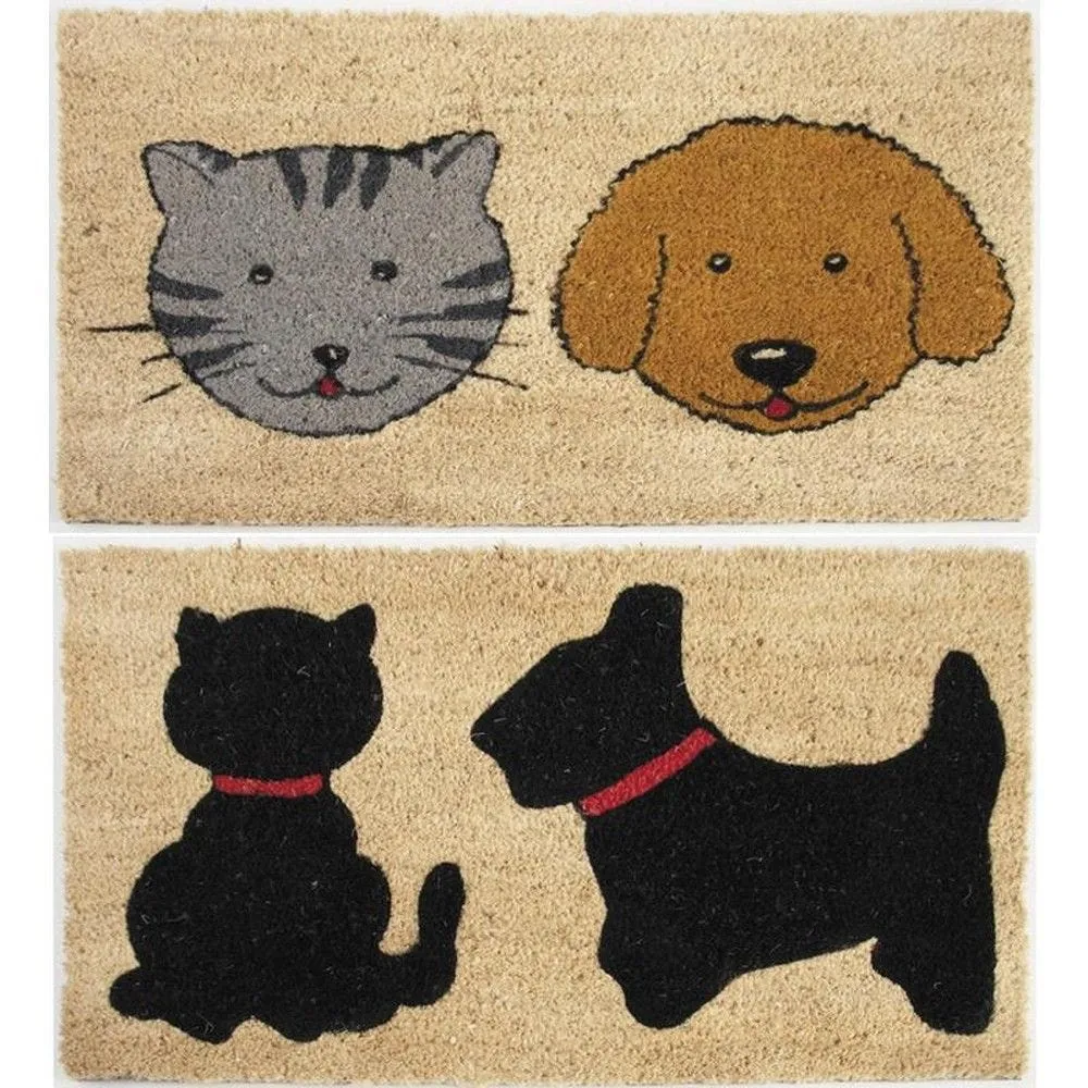 Paillasson en coco motif chat et chien 43x73 epaisseur 1,5cm