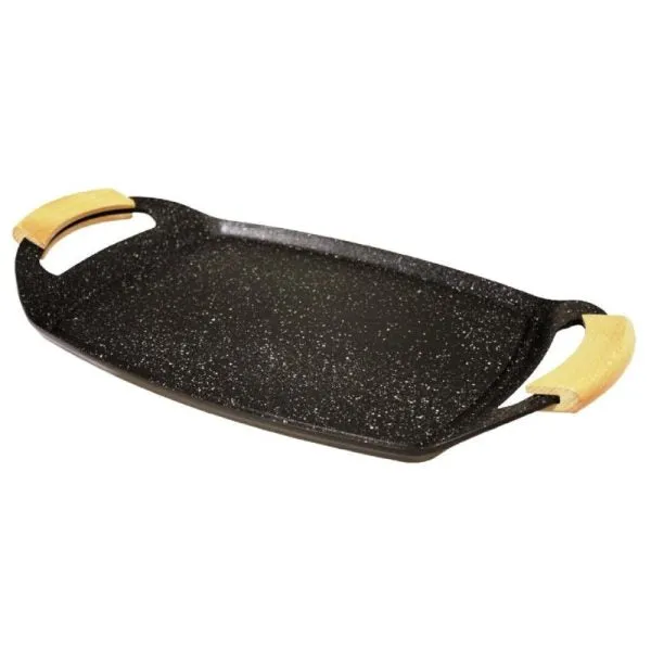 Plancha rectangulaire - anses en bois 38 x 28,5 cm fonte aluminium Bau 