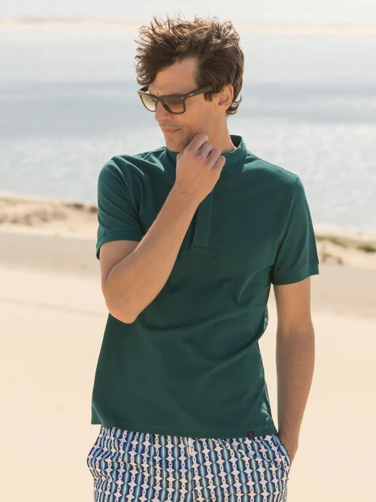 Polo col Mao en coton bio vert paon