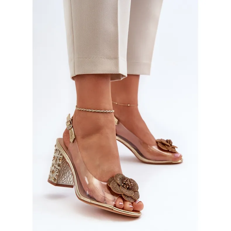 Transparent High Heel Sandals with Decorations by S.Barski MR38-356 - Gold