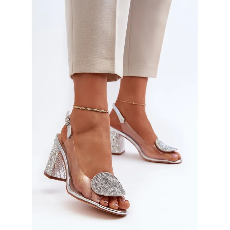 Silver High Heel Transparent Sandals for Women by S.Barski MR38-812
