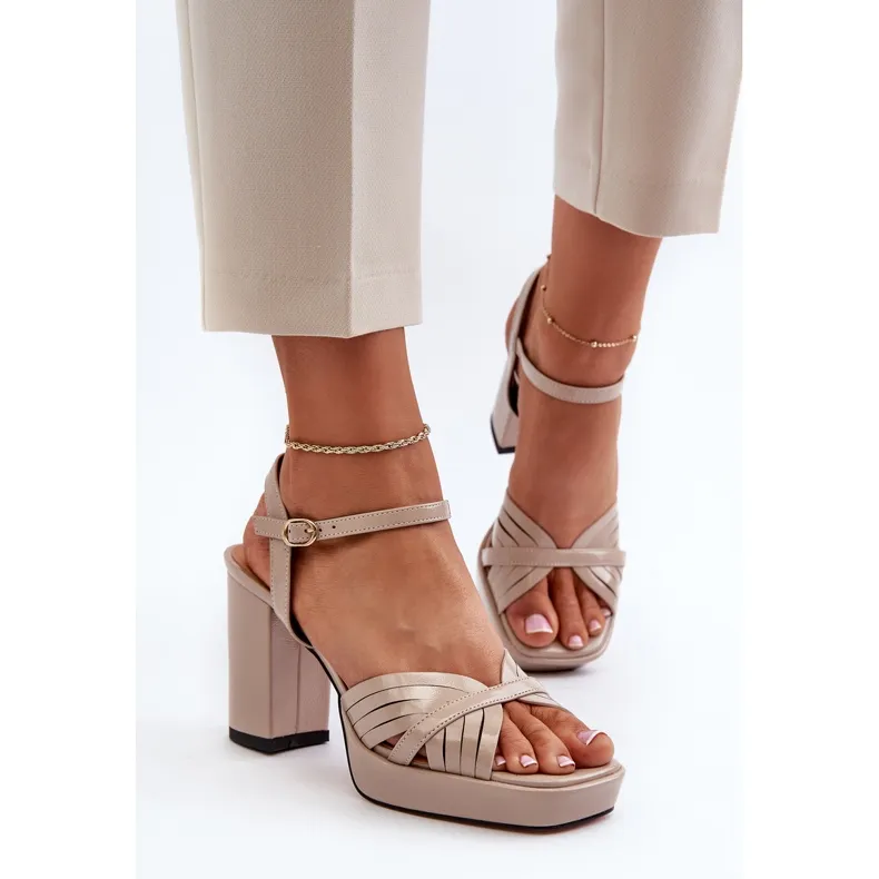 Beige High Heel Patent Sandals for Women by S.Barski MR38-668