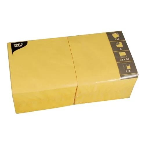 Serviette 3 plis pliage 1/4 33 cm x 33 cm jaune par 1000