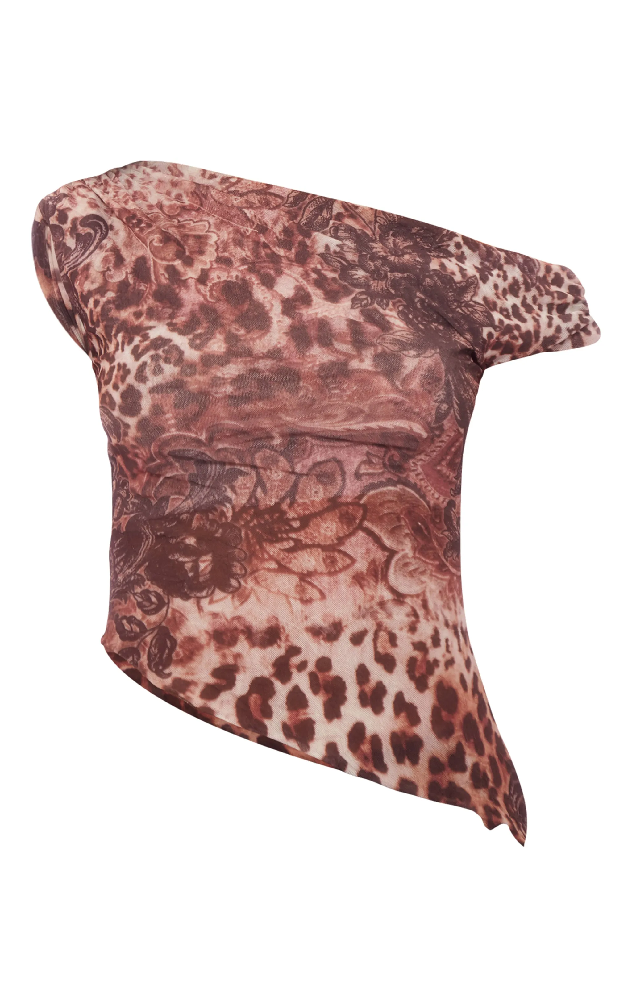 Top en mesh asymétrique imprimé marron