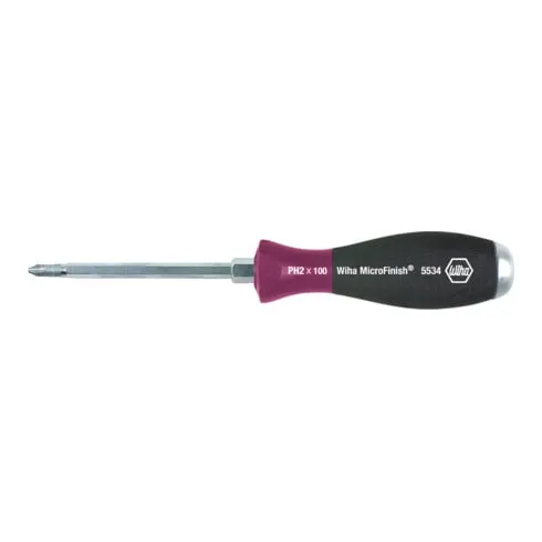 Wiha Tournevis MicroFinish Phillips avec lame six pans continue et avec disque de frappe (29150) PH2 x 100 mm